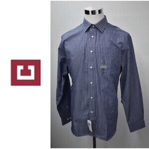 NWT. CHAPS Gent’s Candy Stripe Dress Shirt Size XL 17 34-35 Blue Wrenkle Free.